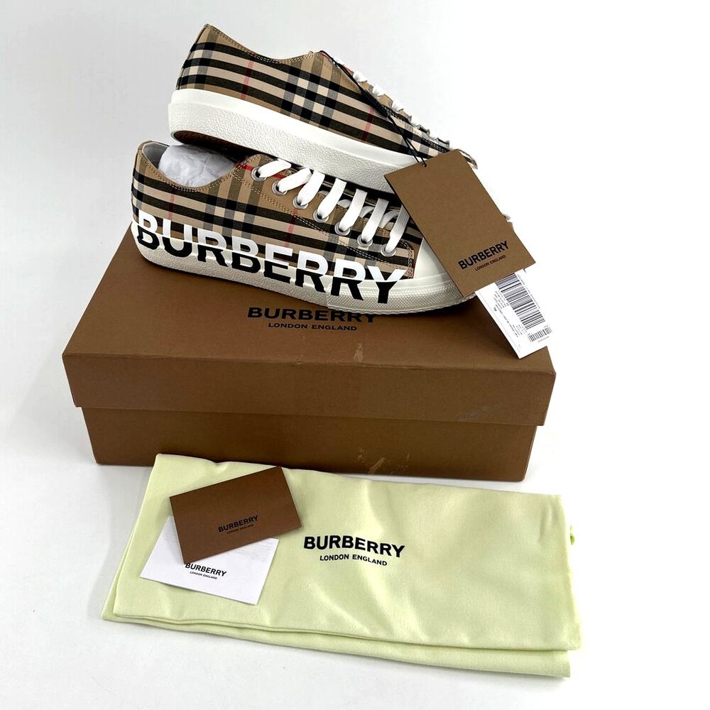 Burberry Archive Beige Logo Check Larkhall Sneakers 43/ Size 10 - Picture 2 of 14